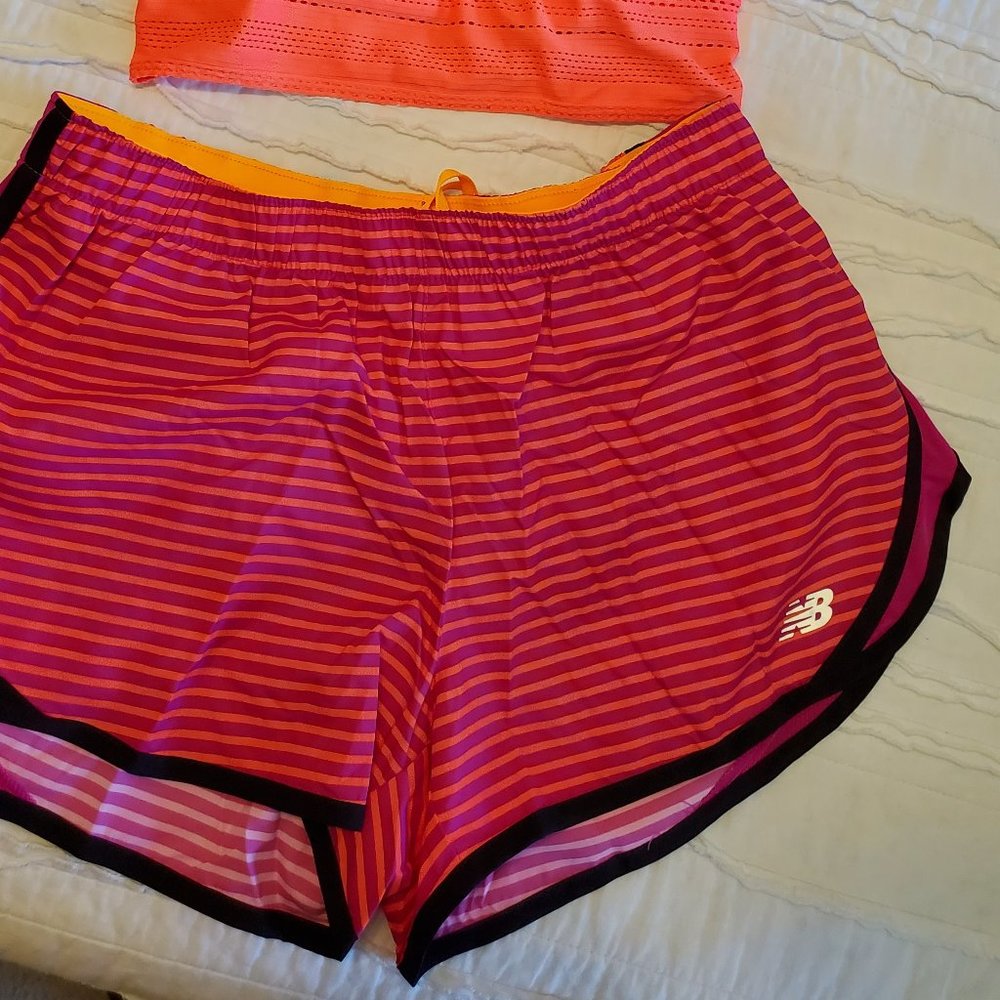 New Balance Momentum Running Shorts, Pink/Orange Stripe